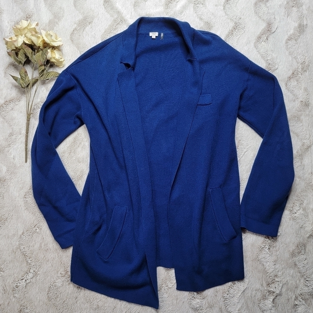 Bela NYC 100%‎ Pima Cotton Royal Blue Long Sleeve Open Cardigan Sweater Size 2